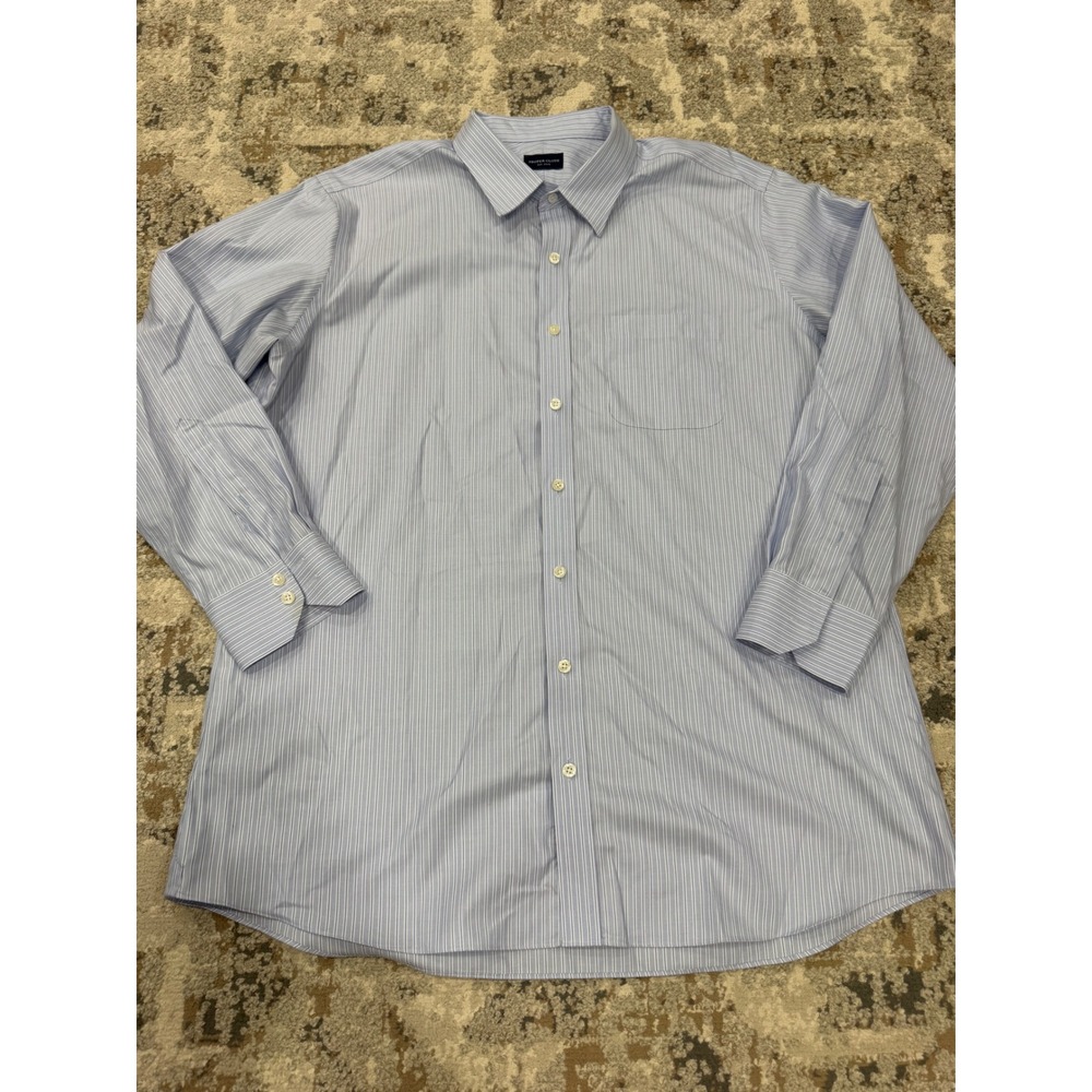 Proper Cloth Mens J. Stafford Blue Pinstripe Cotton Dress Shirt 19-34.5 PCF3060
